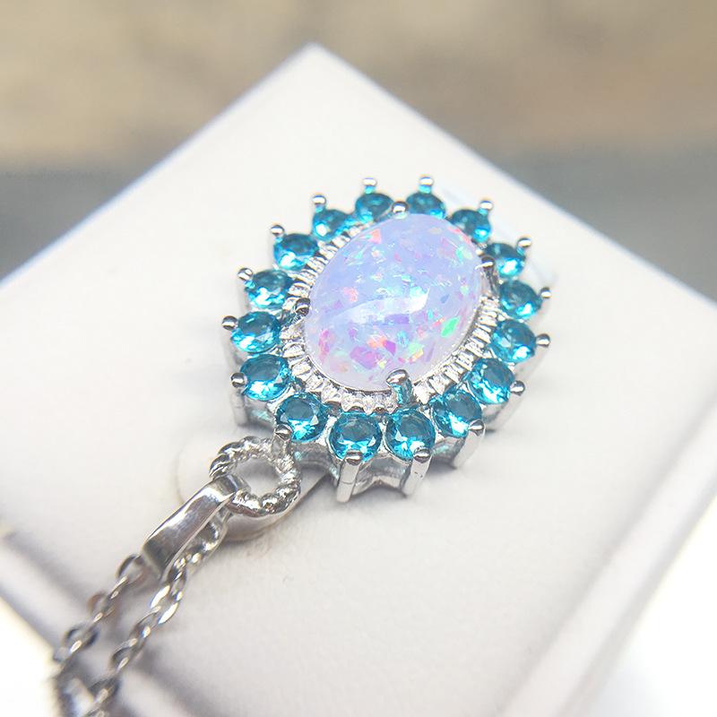Genuine  Sterling Silver Pendant Luxury Oval Shape Opal Necklace Zirconia Women Chain Necklaces Birthday Gifts for Wife