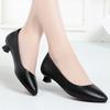 Spring Autumn High Heel Single Shoes Women's Low Heel Fashion Pointed Shoes Thick Casual Soft Leather Low Heel Work Shoes