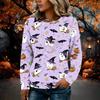 Women's Flannel Long Sleeve Top with Halloween Print Neck Pullover Shirt
