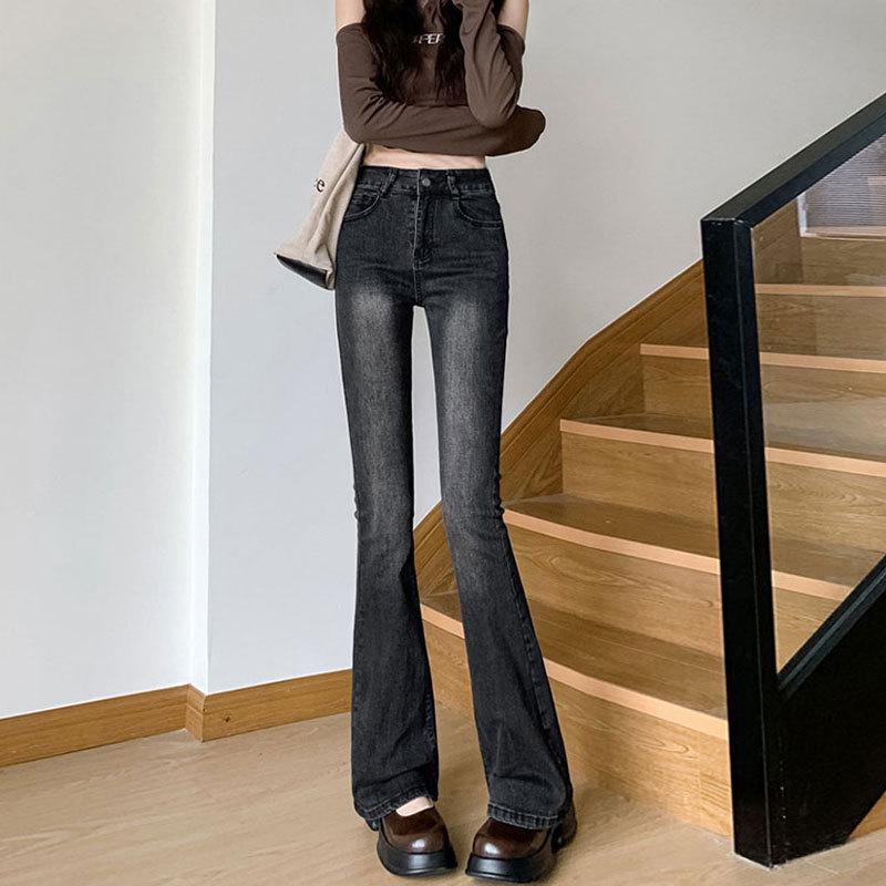 Women s High Waist Light Flare Jeans - Slim Fit Micro Flare, Elastic and Stylish for Spring & Autumn Medium