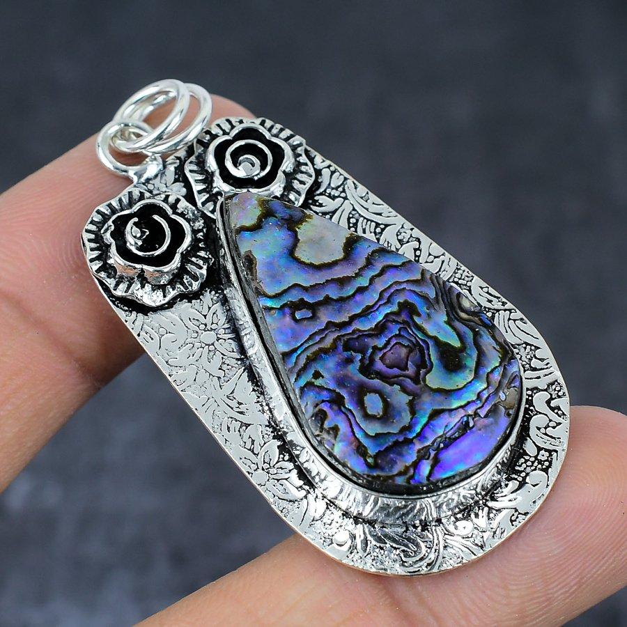 Abalone Shell Gemstone 925 Sterling Silver Jewelry Gift Pendant 2.40" s6O05