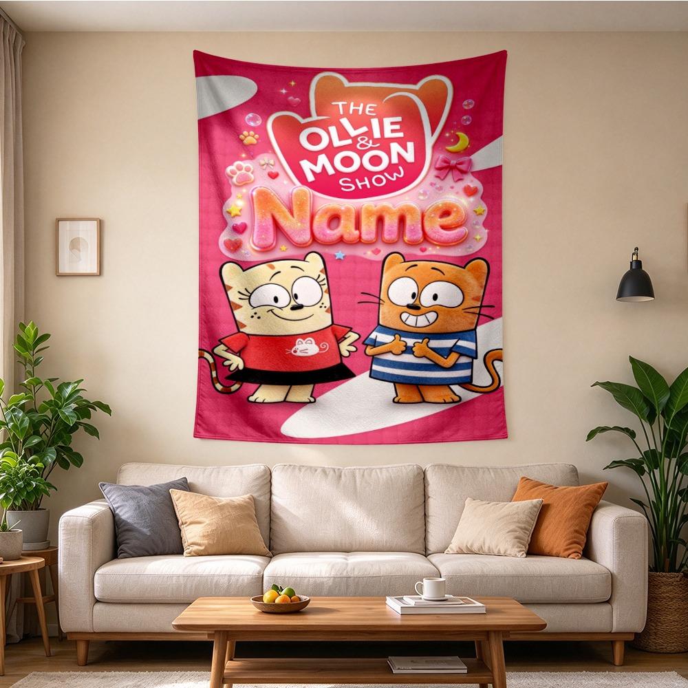 Custom Name Cute Cartoon Tapestry Wall Hanging for Bedroom, Living Room & Dorm Decor, Modern Home Wall Art