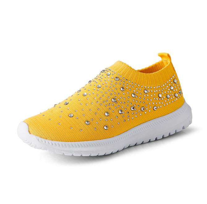 Women's Lightweight Breathable Mesh Elastic Casual Shoes Striped Rainbow Rhinestone Shoes