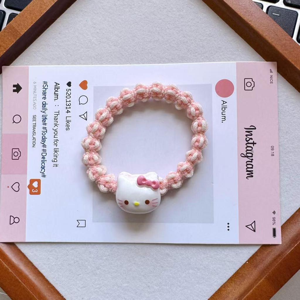 Colorful Cartoon KT Heart Scrunchies – Cute Elastic Hair Ties for Girls, Besties, and Couples