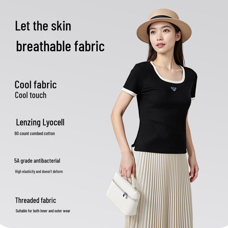 Women's Plus Size Tencel Short Sleeve Antibacterial Slimming T-Shirt