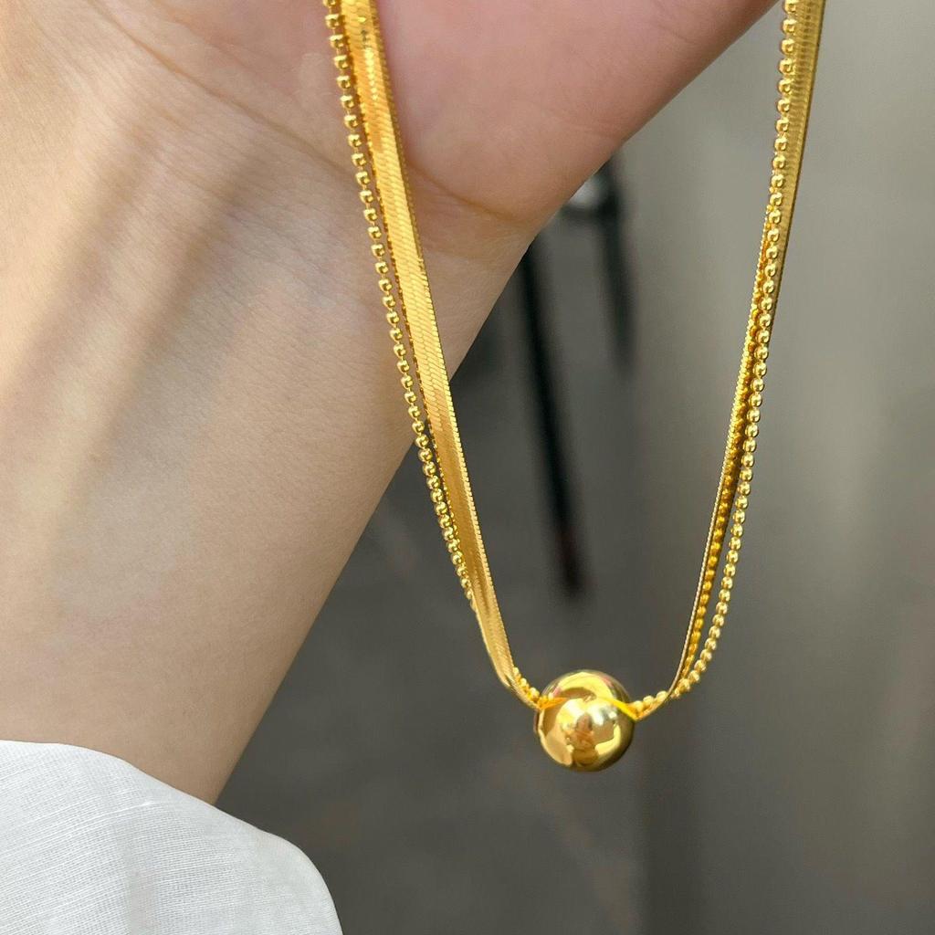 Elegant dubbellagers guldpärlhalsband för kvinnor – Cool, enkelt och lyxigt design