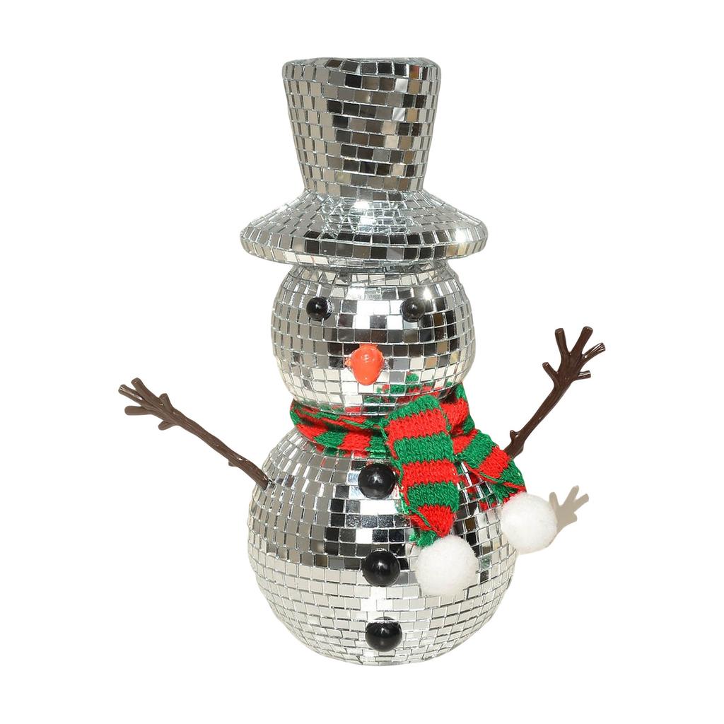 Christmas Snowman Disco Ball Statue Reflective Winter Decoration, With Knitted Scarf And Hat, Suitable For Holiday Fireplaces, Holiday Gatherings