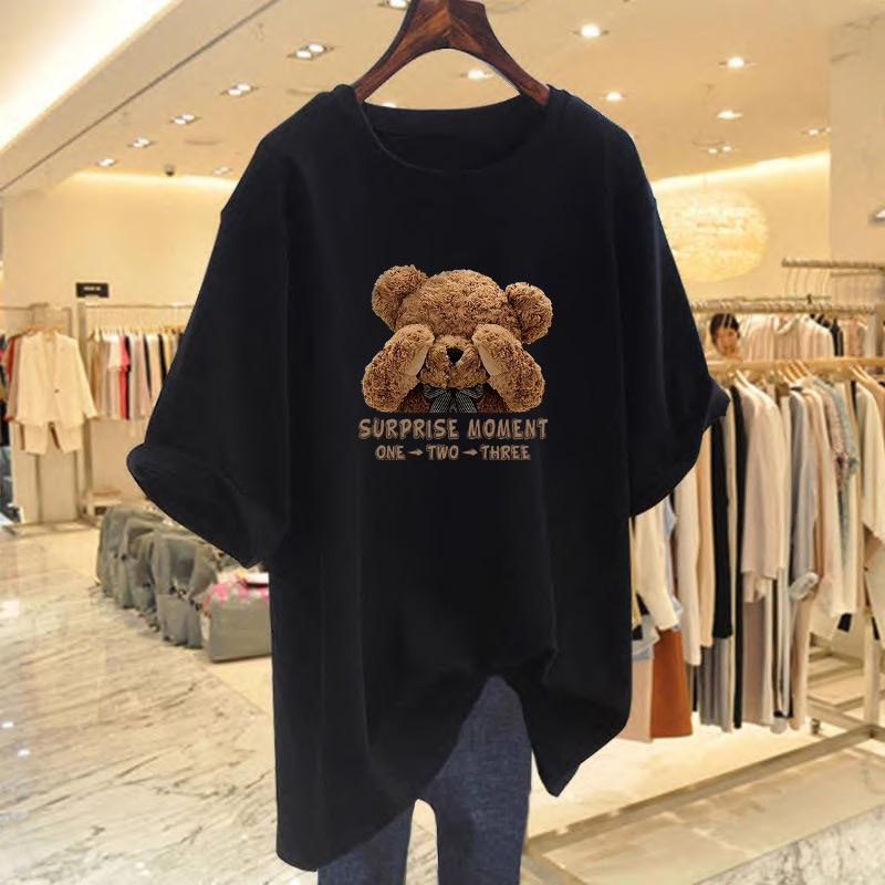 Cotton Bear Print T-shirt Women's Short-sleeved Loose and Versatile Top Summer New