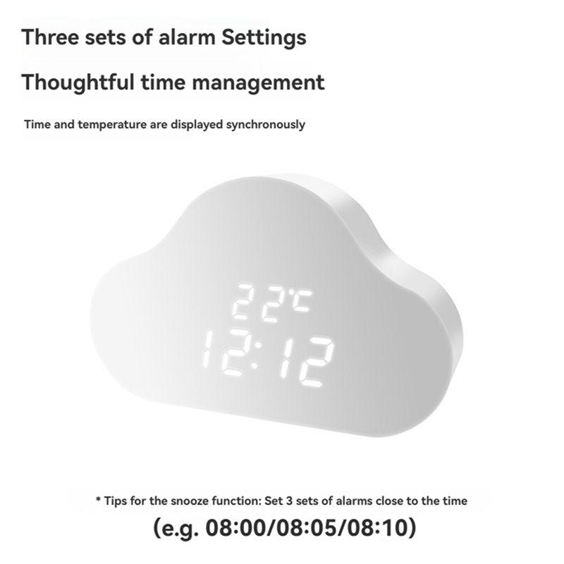 M-Modern-Alarm Clock Cloud Clock Bedside Snooze Small Alarm Clock Student Calendar Luminous LED Voice Digital USB Home Clock A