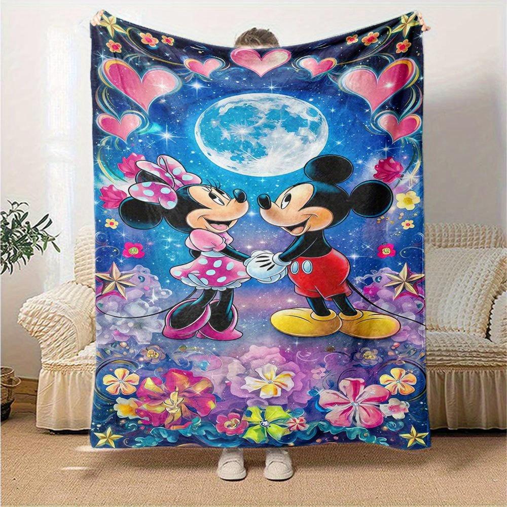 1pc Mickey and Minnie Mouse Romantic Moonlight Floral Throw Blanket - Soft Home Decorative Plush Blankets for Couch Bed Sofaz008
