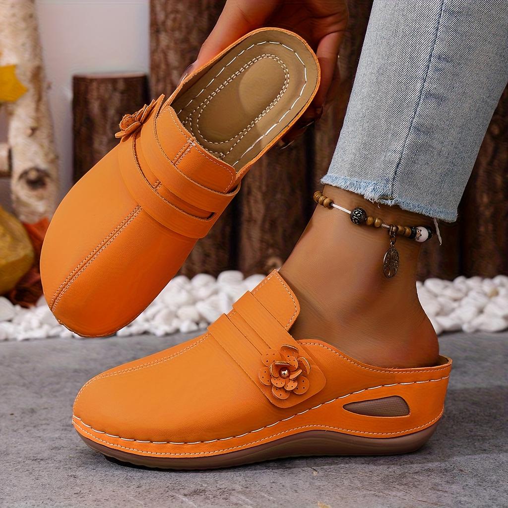Chaussures d'été pour femme à talon haut, compensées, pour la plage, le camping, couleur unie, décoration florale tendance