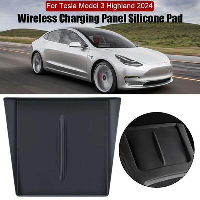 Kabelloses Ladepad Silikonmatte für Tesla Highland 2024 Einzigartiges Design Mittelarmlehnenboxmatte Autoinnenzubehör