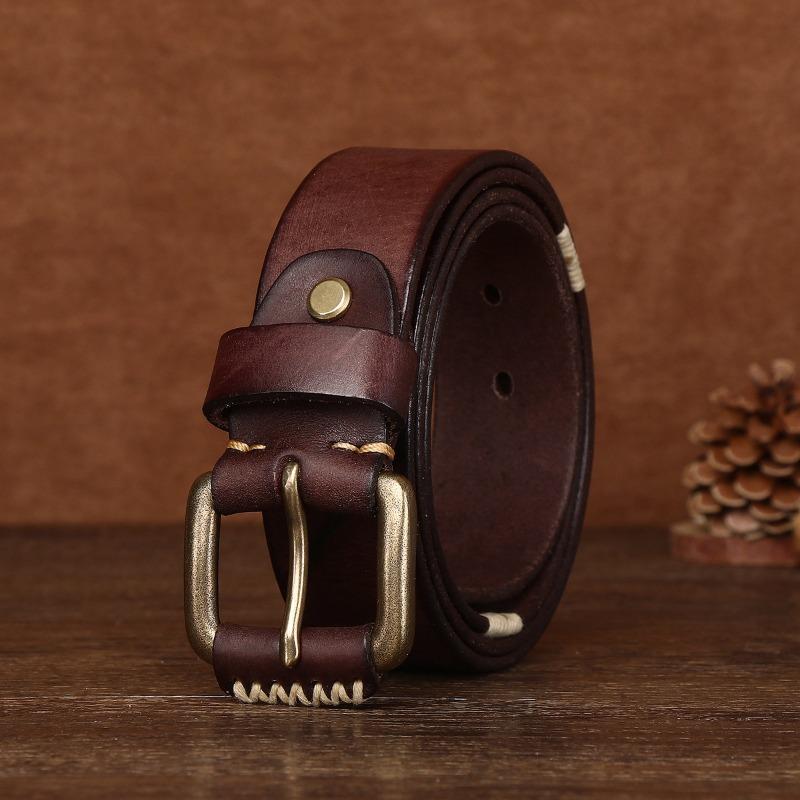 

Мужской кожаный ремень, очень толстый, из чистой меди, первый слой, ремень из коровьей кожи, пряжка ручной работы, мужской ремень 125cm темно-коричневого