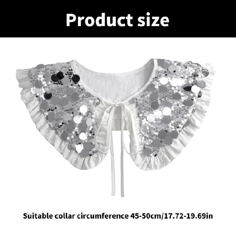 Sophisticated Sparkling Sequins Cape False Collar Elegant Pleated Ruffled Layering Shawl Clothing Accessory for Dress