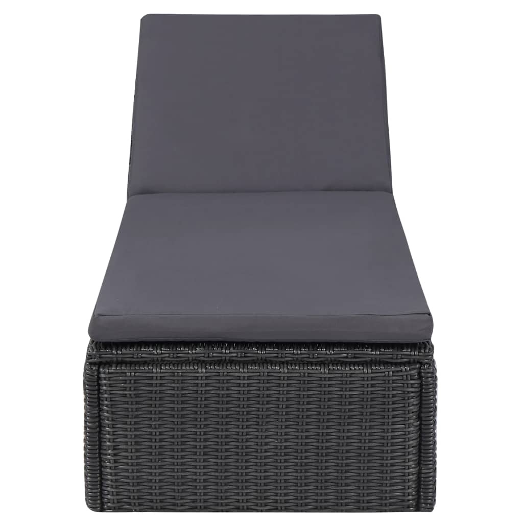 Sun Lounger Poly Rattan Black and Dark Grey
