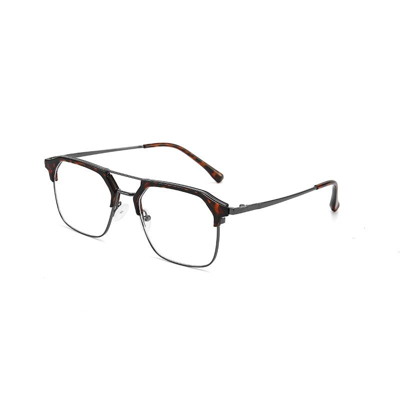 New Ultra-light Half-frame Anti-blue Light Flat Mirror for Men, Cool and Handsome Glasses, Double Beam, Large Frame, Black Warrior Glasses Frame