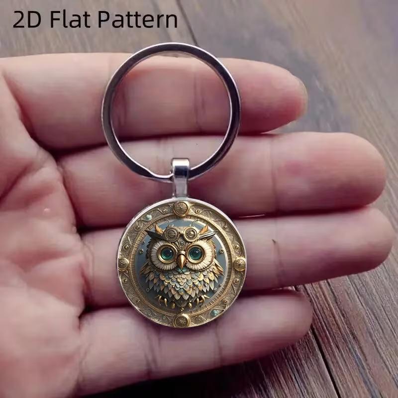 Owl Exquisite Mechanical Design Green Eye Gilt Decorative Keychain