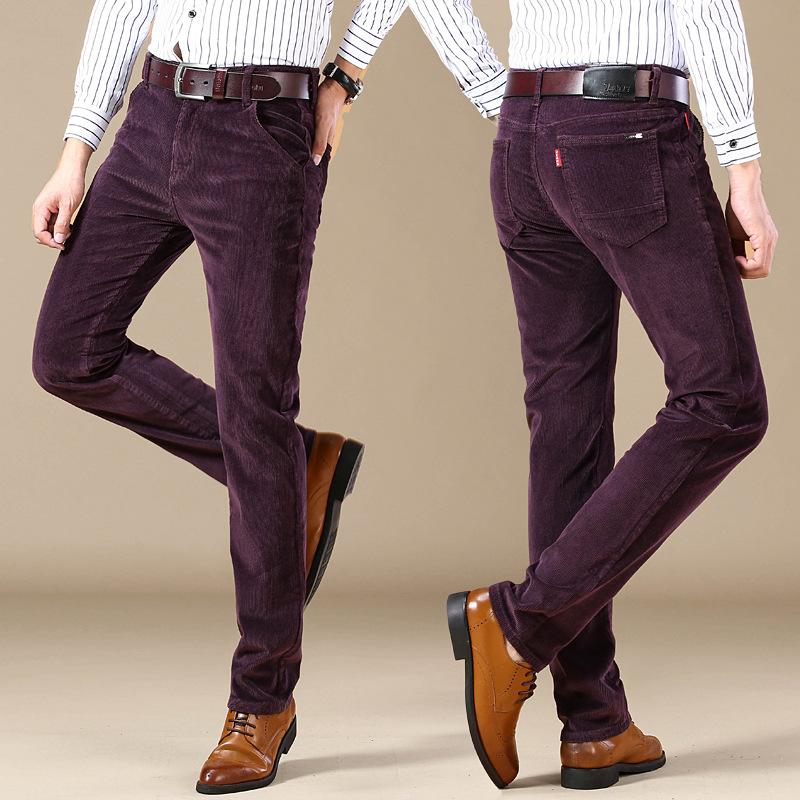 2026 Autumn And Winter New Long Pants Corduroy Men'S Elastic Business Casual Pants Men'S Striped Regular Straight Leg Pants Trend
