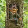 1 Pcs Naughty Garden Statue Elf Go Out Tree Hug Gnome Statue Elf Out The Door Window Tree Hugger Home Yard Tree Decor