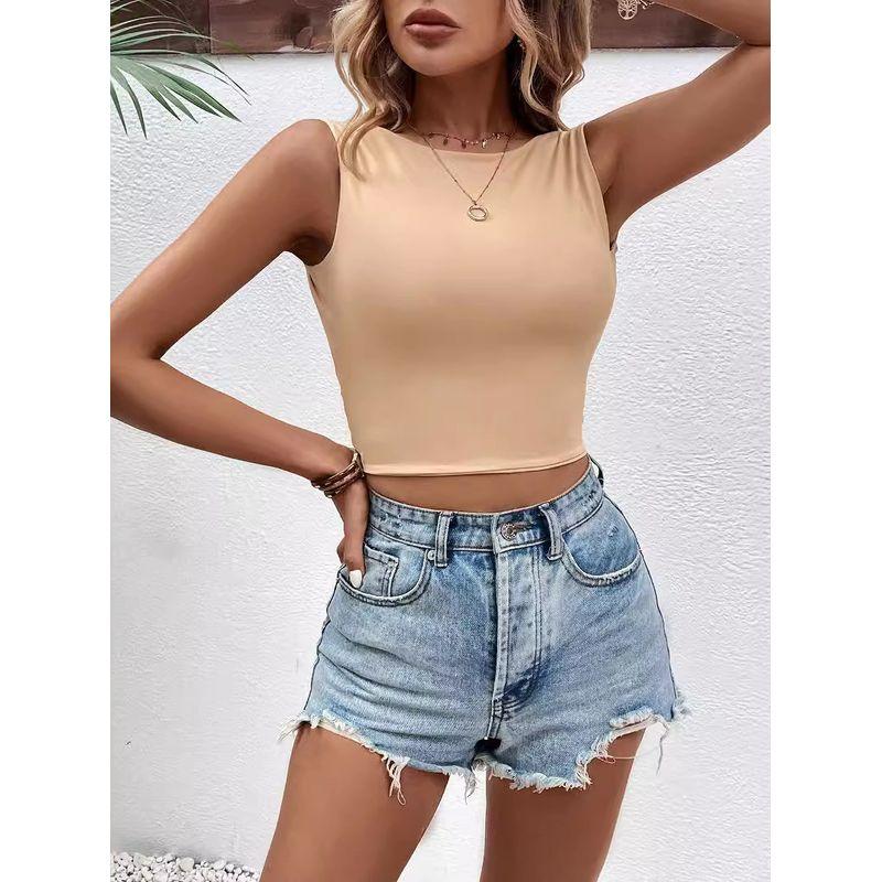 Solid Color round Neck Neck Sleeveless Top Pure Color round Neck Slim Fit Sleeveless Top Women