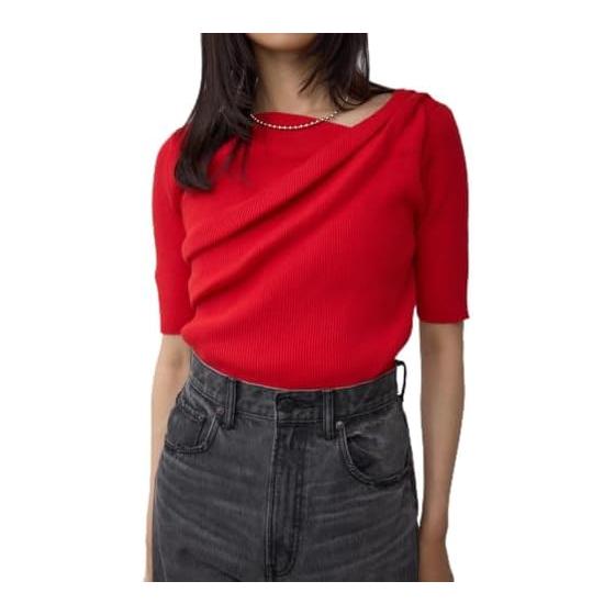 [AZUL by moussy] Drape Design Half Sleeve Rib Knit Women s 250ISC70-388C