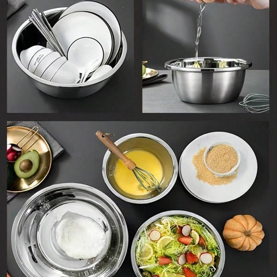 5 Sizes Stainless Steel Mixing Bowl Set Large Capacity Metal Bowl for Home Restaurant Food Preparation
