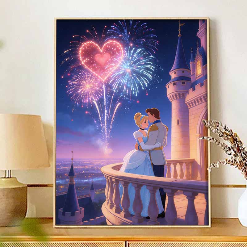 Disney diamond painting set full of diamonds 5D Cinderella Prince romantic castle fireworks home decoration creative handicrafts