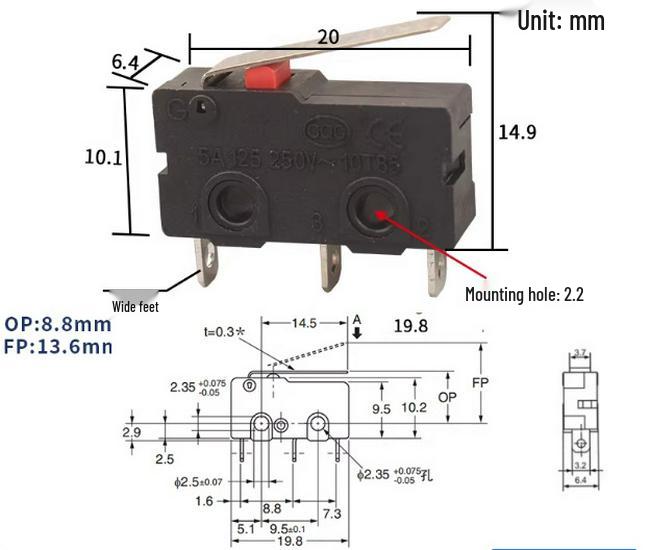 

Мікро штатив KW12, перемикач-важіль, 5А/250В, KW11-3Z, Кнопка контактна кінцева