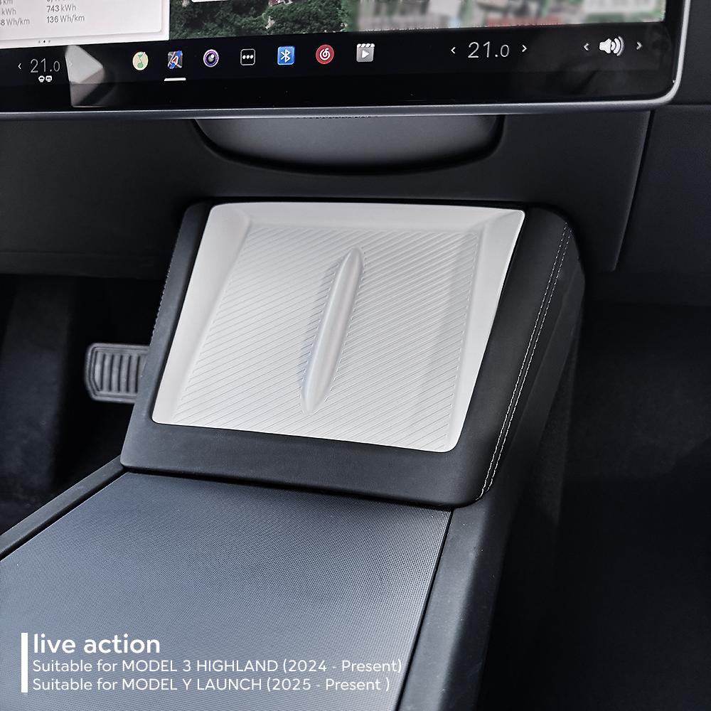 TEKSY For TESLA New Model Y Juniper 2026 Model 3 2024 Highland Wireless Charging Silicone Pad Cover Protector Center Control