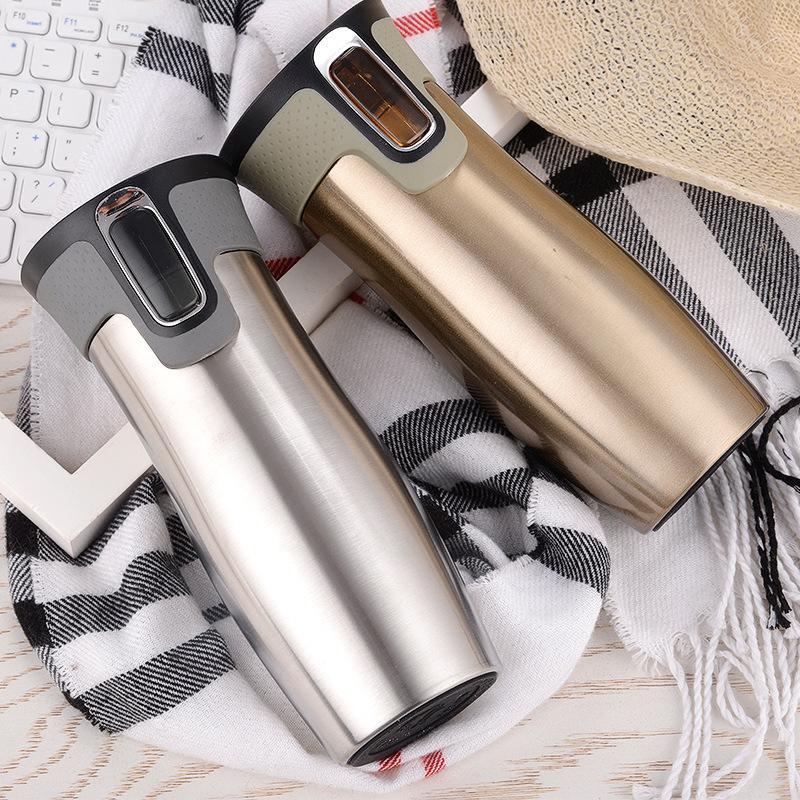 Thermos da 450 ml per Caffè Tazza Acqua Sottovuoto Uso Ufficio Auto Apertura a Un Click Erogazione Acqua Tazza Termica