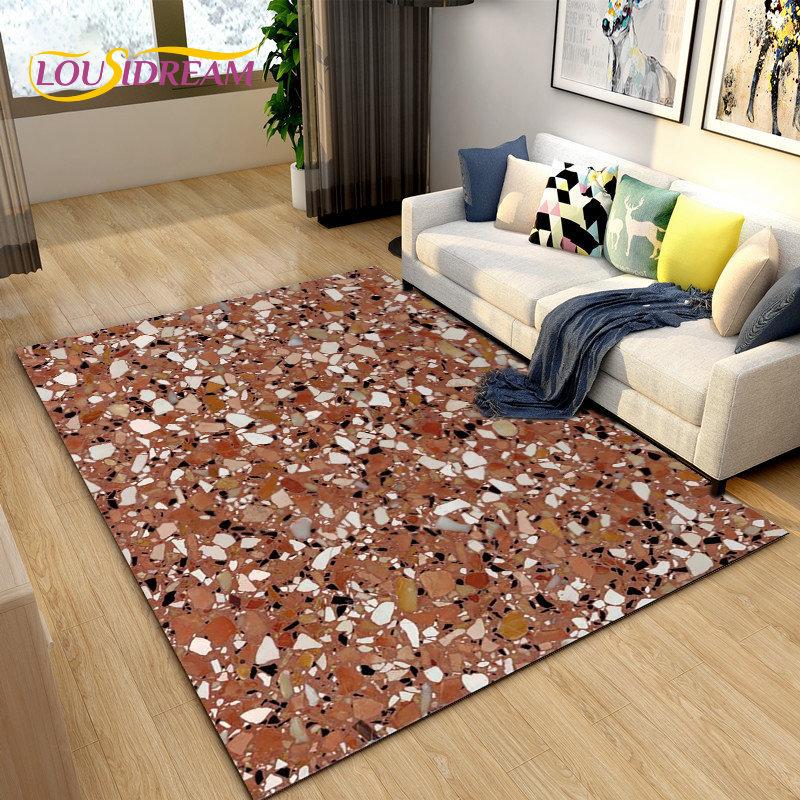 3D Crushed Stone Path Colour Gravel Area Rug Large,Carpet Rug for Living Room Bedroom Sofa Doormat Decoration,Non-slip Floor Mat