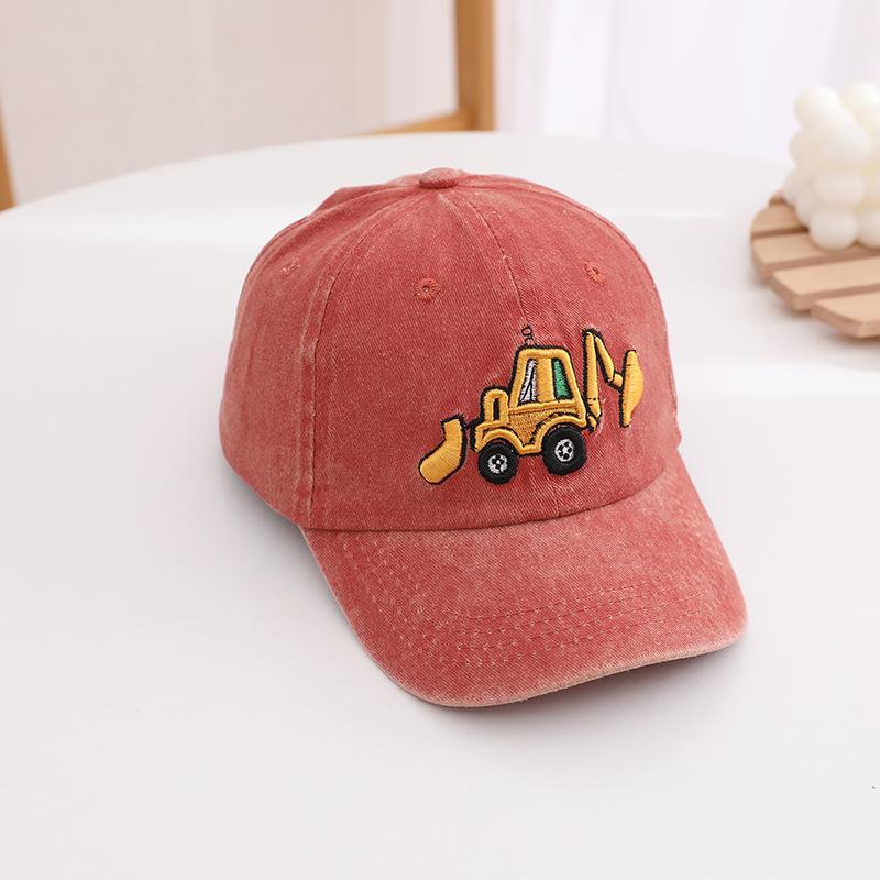 Cute Cartoon Excavator Kids Baseball Cap Cute Washed Cotton Sun Hat for Boys Girls Summer Embroidery Children Hats
