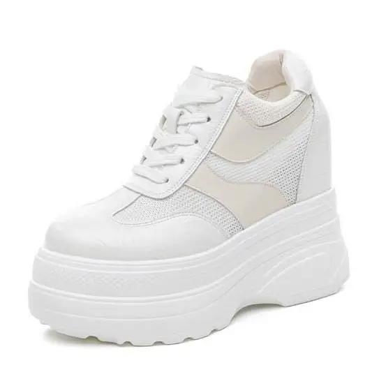 Fashion 11CM Air Mesh Microfiber Leather Platform Wedge High Brand Women Sandals Breathable Flats Chunky Sneakers Hollow Casual Shoes