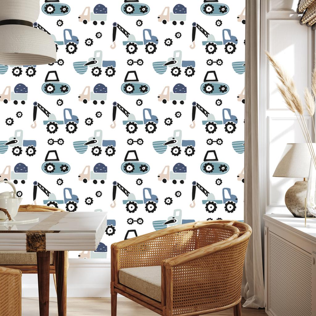 Wallpaper Machines on a light background for the living room and bedroom 50x1000