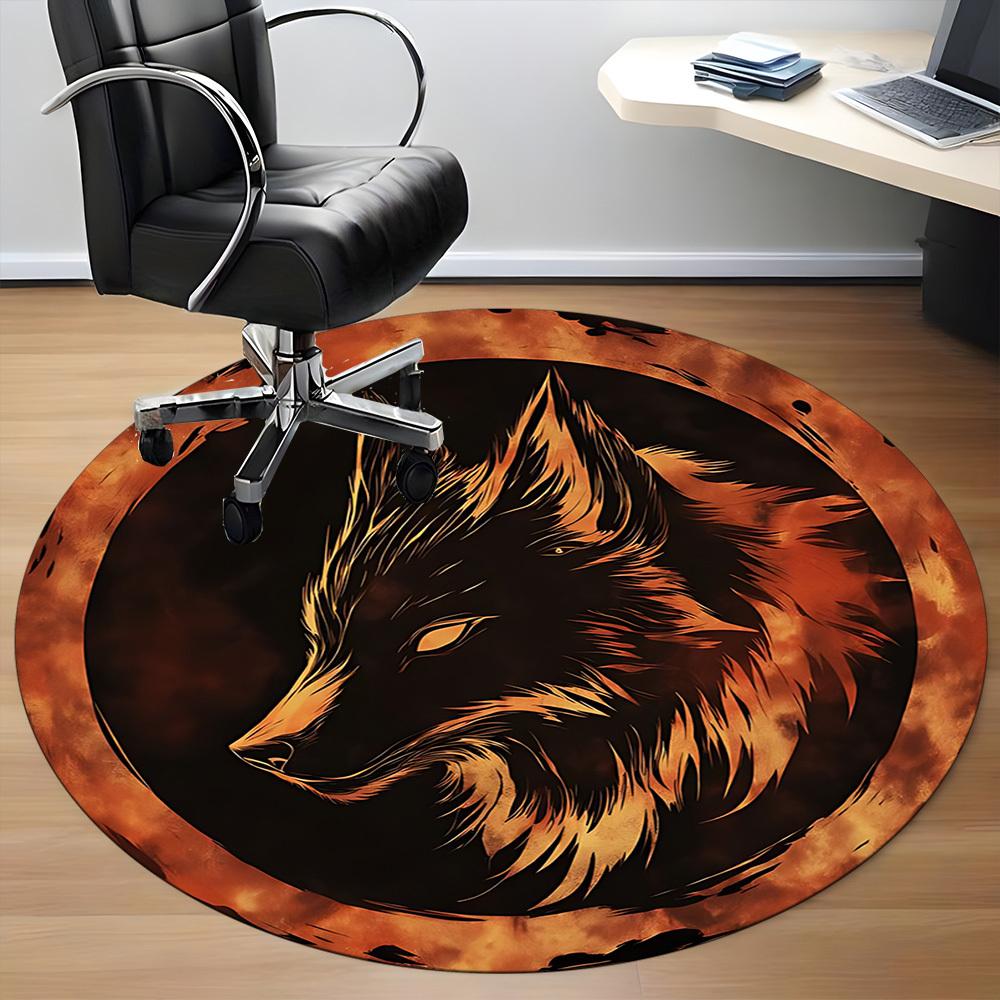 1pc Wolf Moon Office Round Area Rug, Under Office Chairs Bedroom Living Room Home Decor, Room Deco