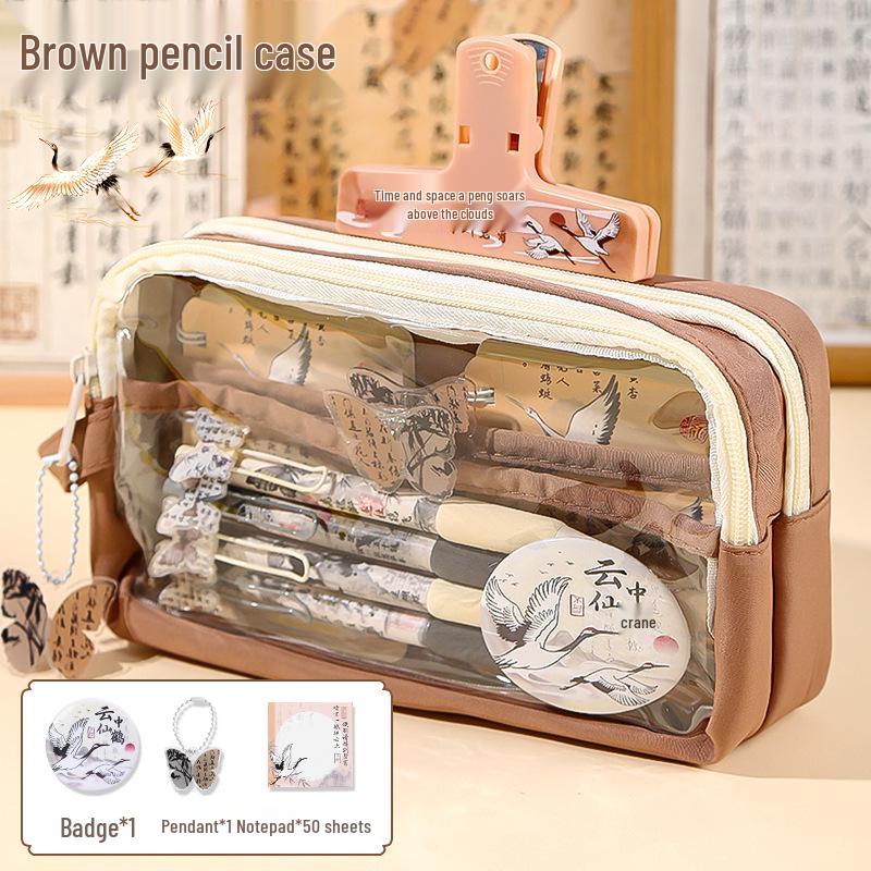 Large Capacity Transparent Chinese Style Pencil Case 2025 - Ancient Design for Primary School Students