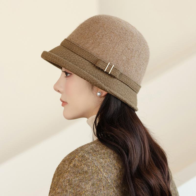 In The Elderly Autumn and Winter Bucket Hat Female British Style Top Hat Warm Woolen Bucket Hat Fashion Basin Hat