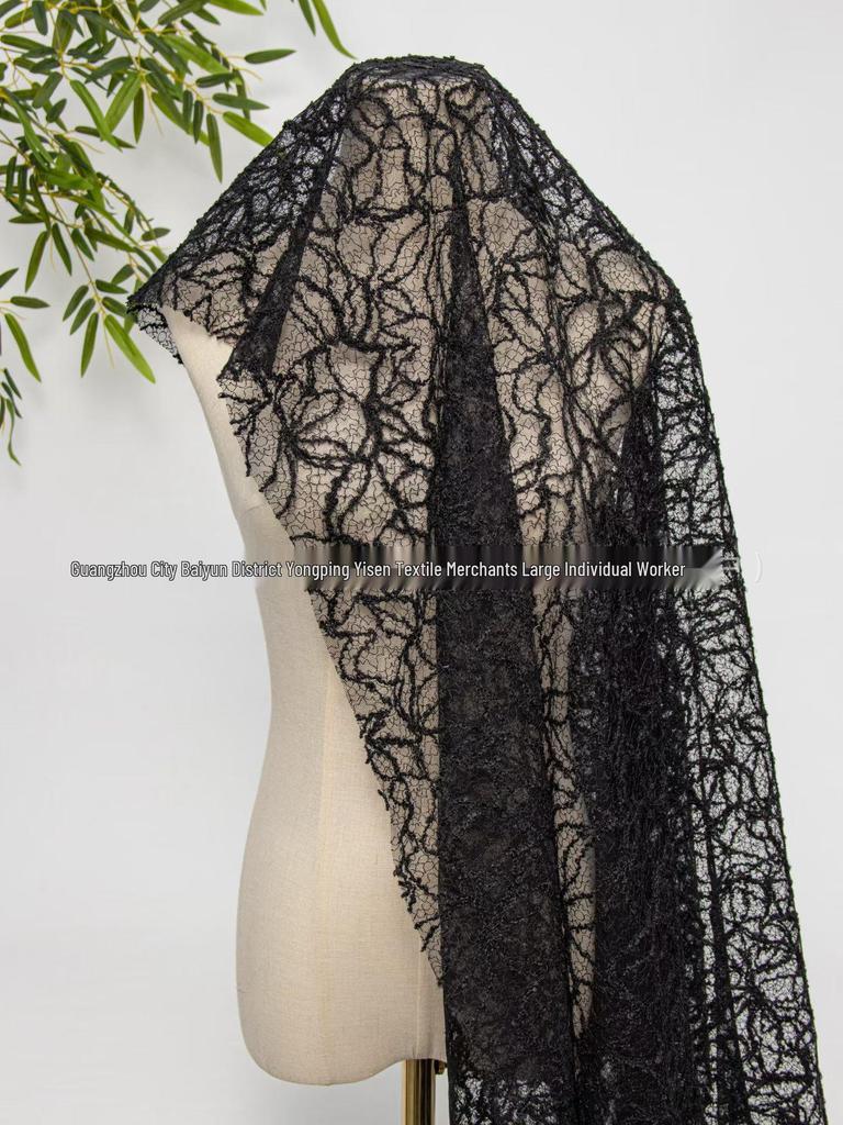 Trendy Mesh 3D Lace Floral Embroidery Fabric for Dresses and Hanfu