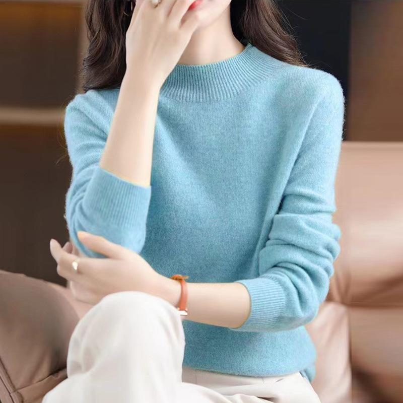 Autumn and Winter Women's Half-high Neck Knitted Sweater Loose Thin Bottoming Shirt
