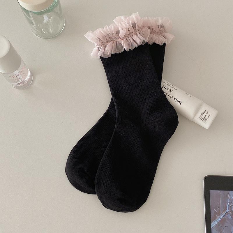 

Женские весенне-летние носки-гольфы в новом стиле из сетки и кружева 1 pair чёрный