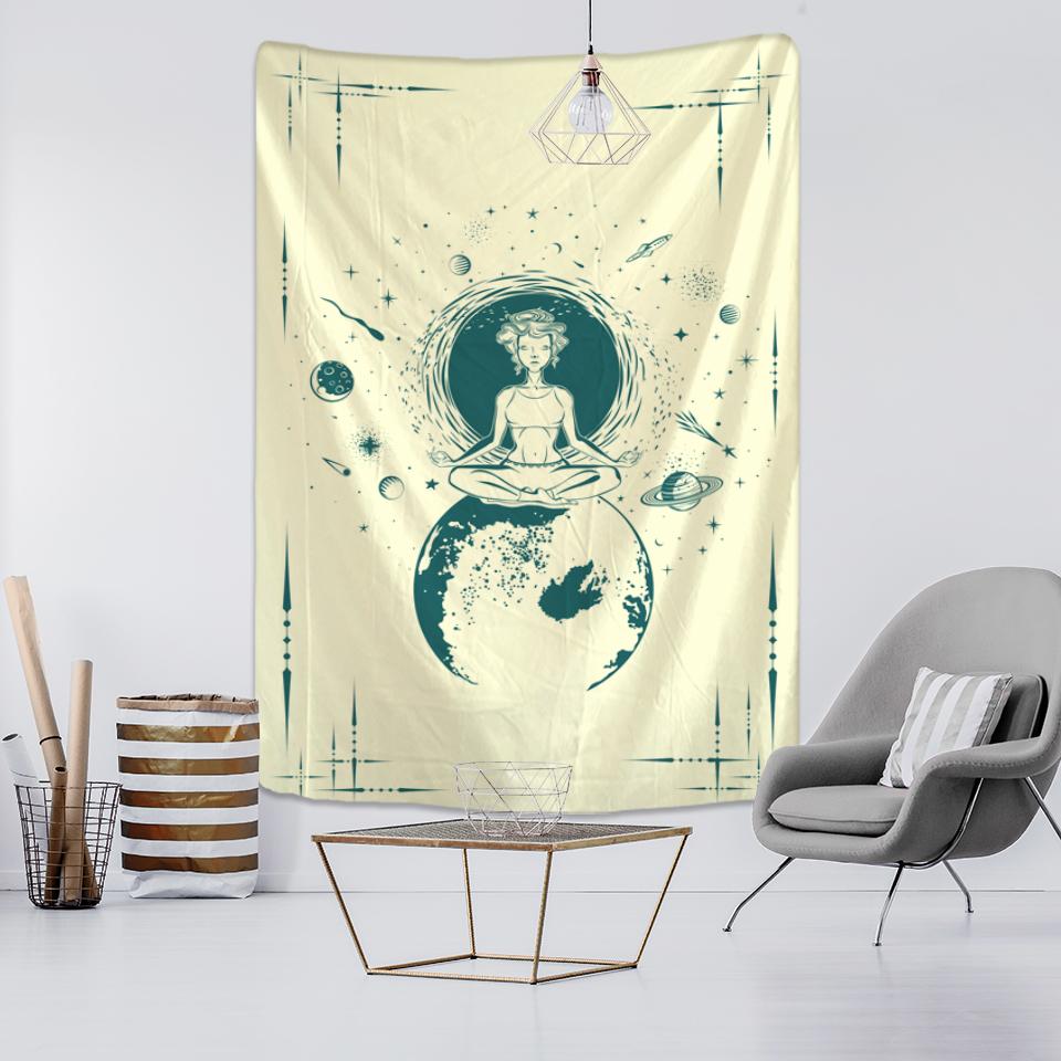 Tapiserie colorată pentru meditator cosmic, agățat pe perete, hippie psihedelic, desene animate, planeta Tapiz Kawaii, decor