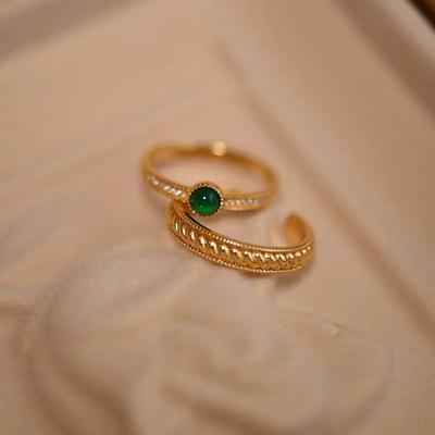 "Matcha Donut" Original Design 925 Sterling Silver Green Agate Light Luxury Twist Ring Women'S Retro French Ring Set