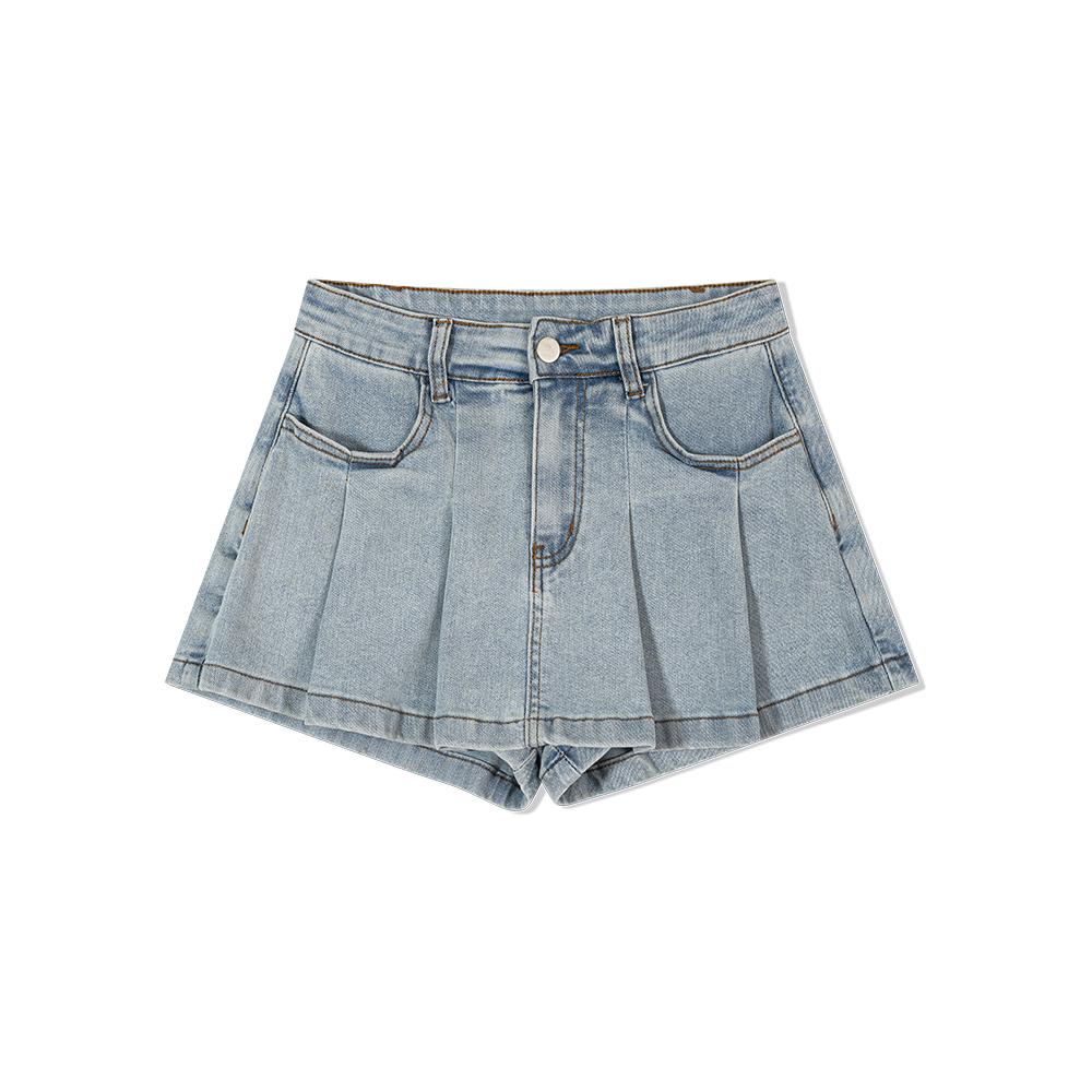 Moa Culotte Denim Mini Skirt (Light Jean Blue)