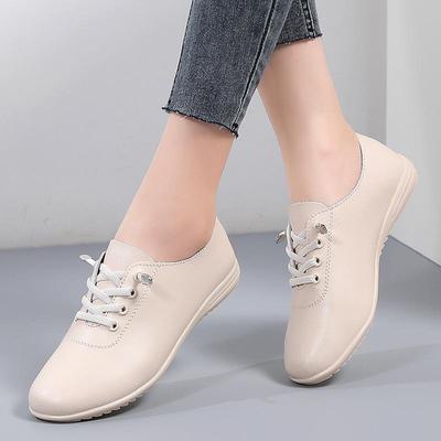 Women's Spring/Autumn Loafers - White Soft Sole Leather Casual Shoes (Size 41)