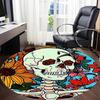 1pc Skull Flowers Office Round Area Rug, Under Office Chairs Bedroom Living Room Home Decor, Room Deco, Available in Various Sizes