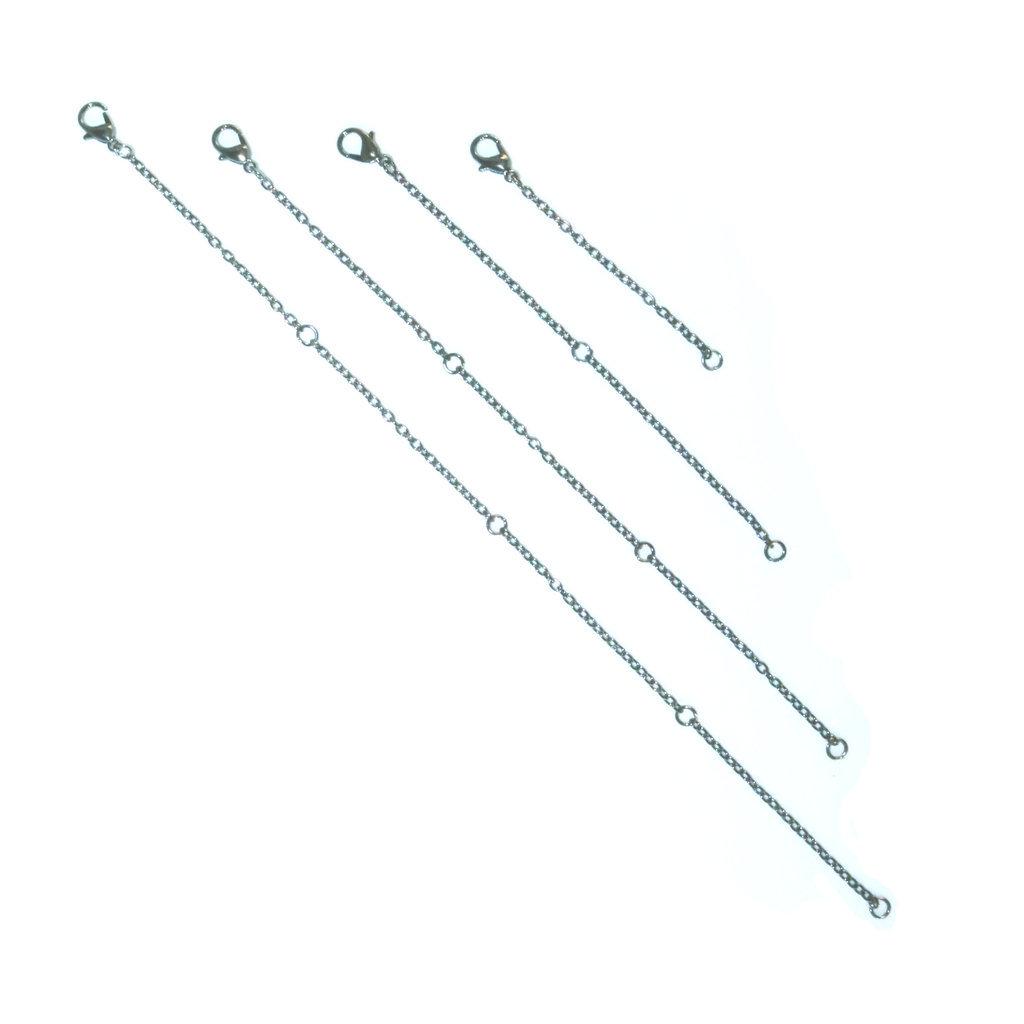 Set of 4 Alloy Gold and Silver Extension Chains for Jewelry: Necklace or Bracelet, Handmade Accessories in 5cm, 10cm, 15cm, and 20cm Lengths.