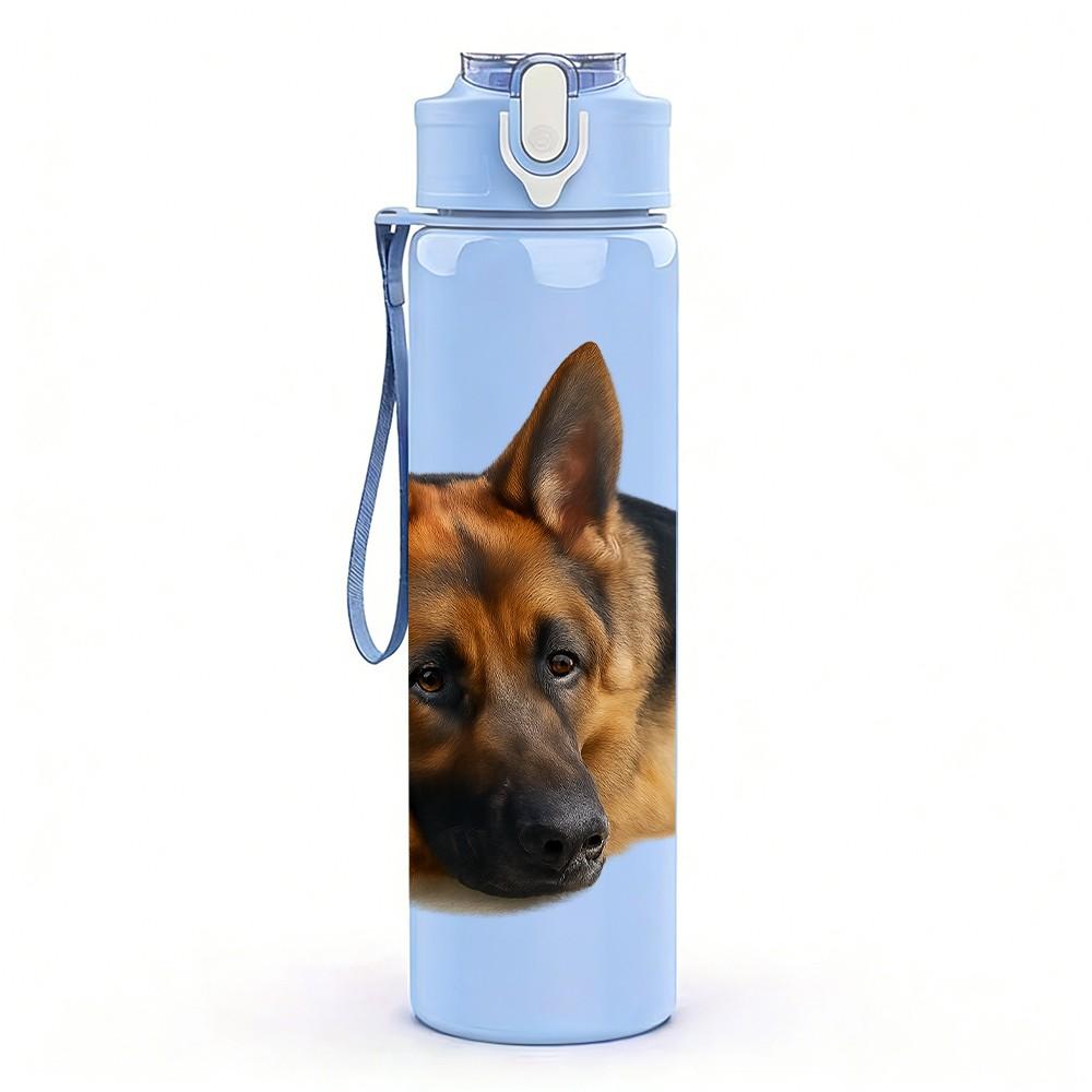 1PC Alert German Shepherd Dog 750ml Color Plastic Sports Water Bottle Leakproof Flip Straw Lid Suitable for Sports Office Home Use