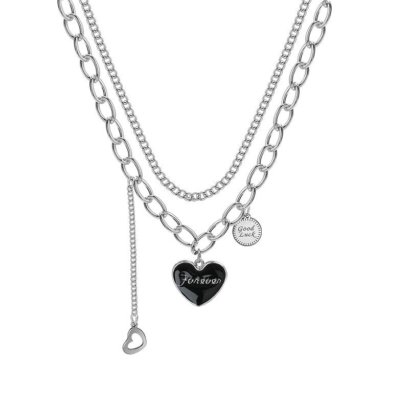 

Stacked love brand necklace female summer simple niche design sense does not fade hip hop sweet cool jewelry titanium steel necklace