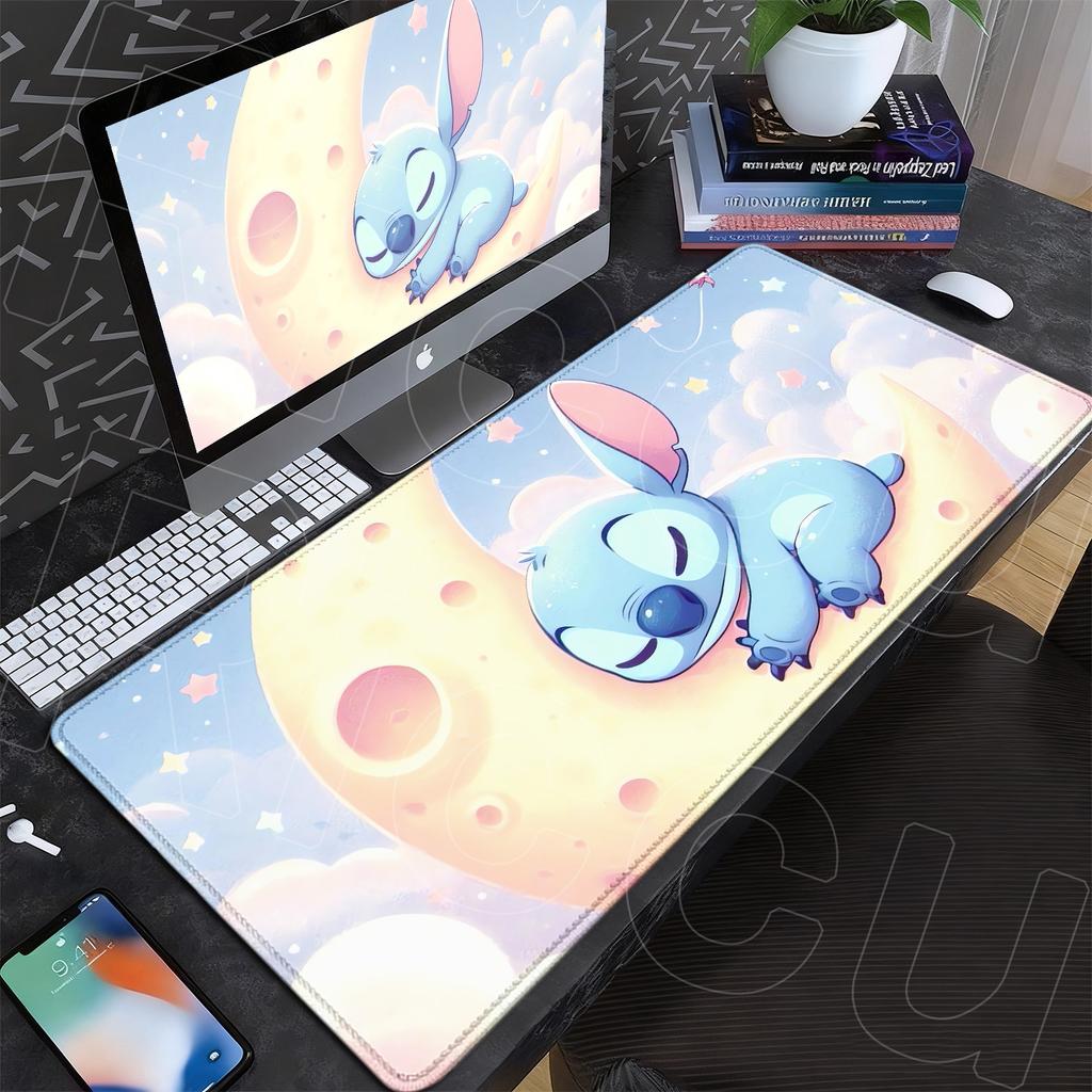 New Anime Mousepad Stitch And Angel Cute Office Deskmat 90x40cm Large Cartoon Gamer Cabinet Carpet Non-slip Keyboard Accessories