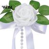 Cost Effective Wedding Decor Artificial White Rose Car Decoration, Door Handle & Rearview Mirror Flower Bouquet Decoration with Satin Ribbon